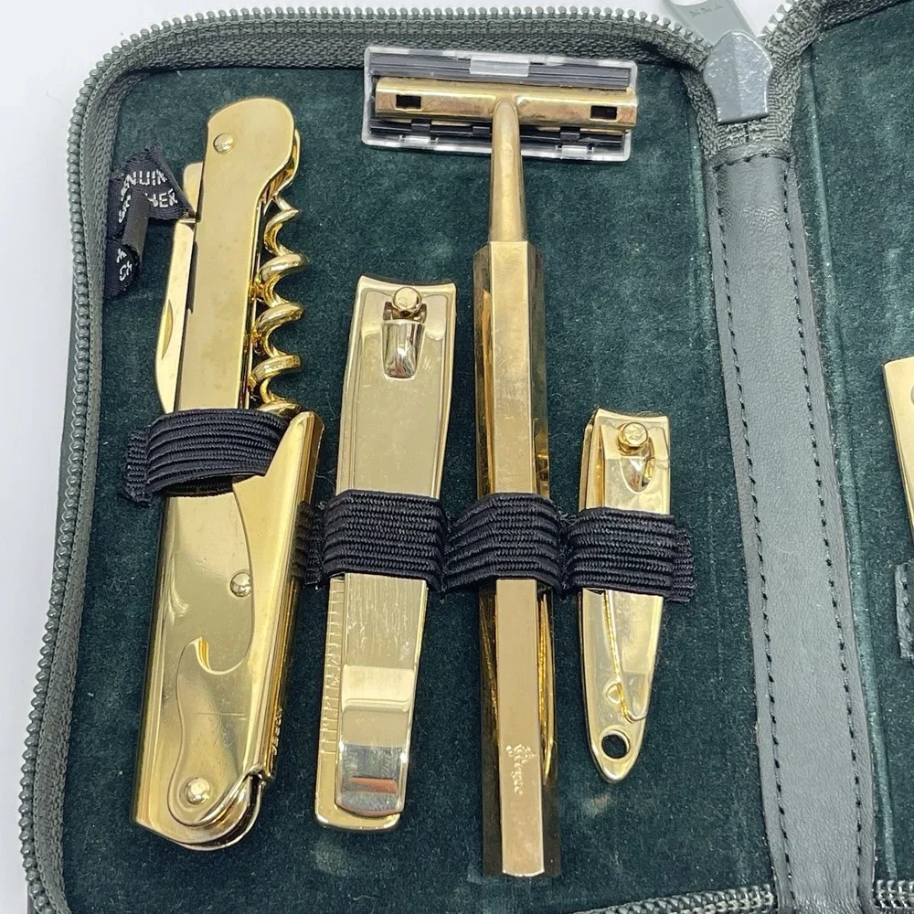Royce New‎ York Genuine Leather Men's Travel Grooming Kit Essentials Gold Plated